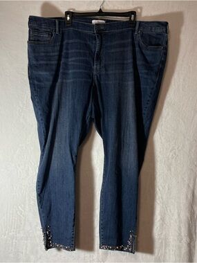 Lane Bryant Dark Blue Mid Rise Skinny Signature Fit Embellished Hem Jeans